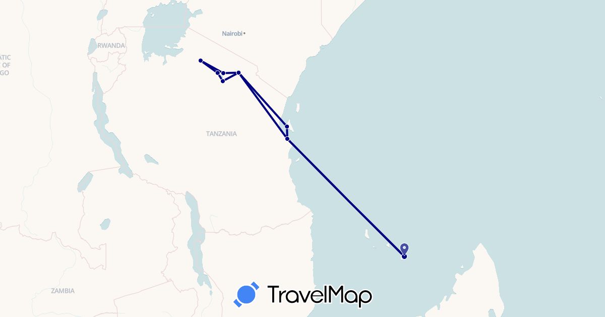 TravelMap itinerary: driving in Tanzania, Mayotte (Africa)